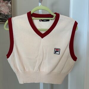 Cropped Fila Cream and Red Sleeveless Sweater Vest